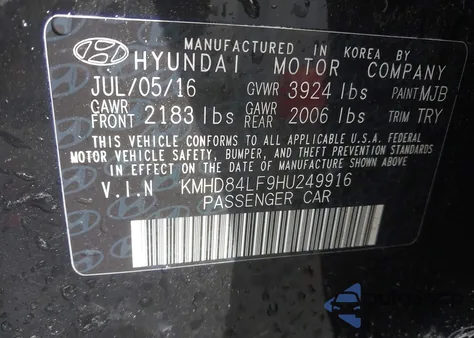 2017 Hyundai Elantra Value Edition from USA, damaged, VIN KMHD84LF9HU249916